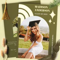 Olive Green Rainbow Arch And Stars Graduation Foil Invitation