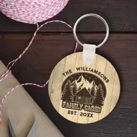 Rustic Wood Nature Family Cabin Brown Name Reunion Keychain