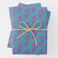 Bright Hot Pink & Turquoise Watercolor Botanical Wrapping Paper Sheets