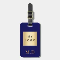 Navy blue gold business company logo monogram luggage tag