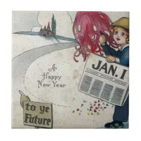Vintage New Years To The Future Jan. 1 Ceramic Tile
