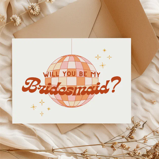 Retro 70s Disco Ball Bridesmaid Proposal Card