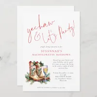 Cowgirl Boots Bubbly Christmas Bachelorette Party Invitation