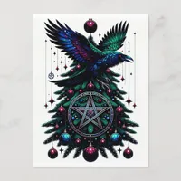 Gothic Christmas/Yule Raven and Pentagram Postcard