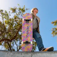 Floral Blue Yellow Pink Tie Dye Groovy Skateboard