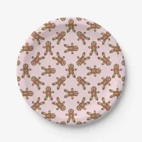 Pink Polka Dot Gingerbread Man Christmas Paper Plates