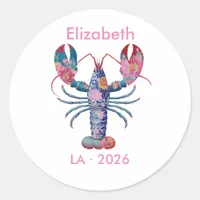 She’s a Catch Floral Lobster Nautical Bachelorette Classic Round Sticker