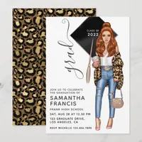 Brunette Leopard Girl Graduation Party Invitation