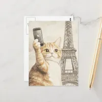 Adorable Ginger Cat Taking a Selfie in Paris Postcard