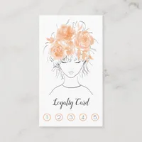 Cute pretty girl peach watercolor roses-Floral Loyalty Card