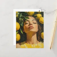 Woman enjoys Sunshine in the Lemon Trees Postcard