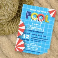 Vibrant Fun Summer Birthday Celebration Pool Party Invitation