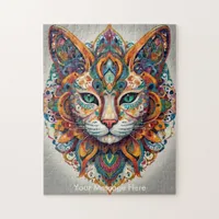 Mystic Boho Feline Cat Mandala Jigsaw Puzzle