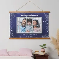 Christmas blue silver glitter photo window hanging tapestry