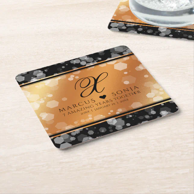 Elegant 7th 22nd 49th Copper Wedding Anniversary Square Paper Coaster