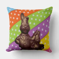 Chocolate Easter Bunnies & Polka Dot Ribbon, ZSSG Throw Pillow