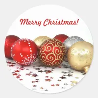 Fancy Christmas Ball Ornaments with Shiny Stars Classic Round Sticker