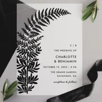 Black Arched Fern Modern Minimalist Wedding Vellum Invitations