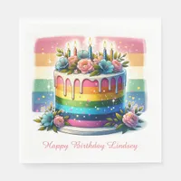 Rainbow Cake Happy Birthday Party Personalized Napkins