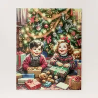 Sweet Nostalgic Children on Christmas to and from Jigsaw Puzzle