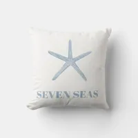 Light blue starfish text modern coastal outdoor pillow