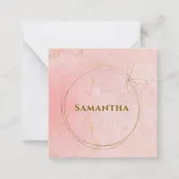 Custom Name Pink and Gold Square Note Card