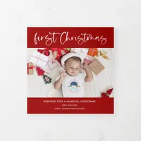 Baby 1st Christmas Year In Review 6 Photos Red  Tr Tri-Fold Holiday Card