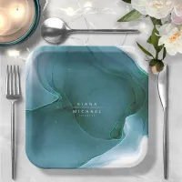 Ink Flow Wedding Teal ID762 Paper Plates