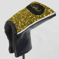 Stylish monogram gold glitter name black golf head cover