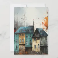 Row of Houses In Autumn Hello Flat Card