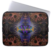 Fractal Owl Wings & Feathers Custom Name Laptop Sleeve