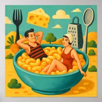 Surreal Couple Swims in a Bowl of Cheesy Noodles Poster