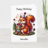 Adorable Birthday Squirrel | Coloring Page Card