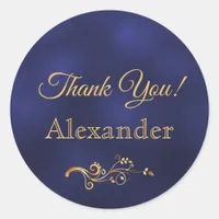 Thank You elegant blue and gold decor Classic Round Sticker