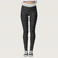 Abstract Zigzag Black And White Name Yoga Leggings