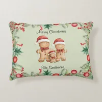 Cute Gingerbread Cookie Family Christmas Accent Pillow