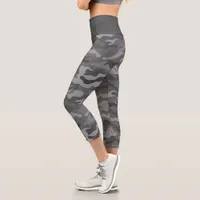 Military Gray Camouflage Camo Capri Leggings