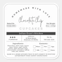 Modern Black & White Homemade Food Cottage Law Square Sticker