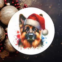 German Shepherd Dog in Santa Hat Christmas   Classic Round Sticker