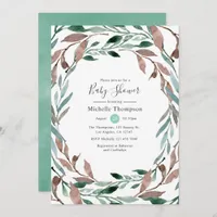 Watercolor Rustic Greenery Winter Baby Shower Invitation