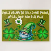 Cute St Patrick's Gnome Sleeping on olive | Jigsaw Puzzle