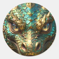 A Turquoise and Gold Dragon Mystical Classic Round Sticker