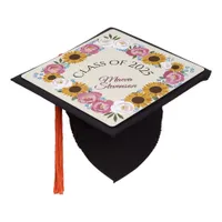 Floral frame custom name graduation cap topper