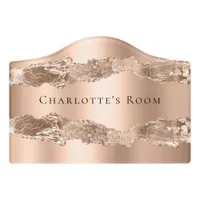 Rose gold blush agate marble name script door sign