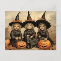 Three Adorable Vintage Witches Postcard