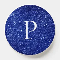 Personalized Cute Blue Glitter Elegant Monogram PopSocket