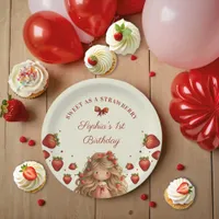 Strawberries Sweet Watercolor Girl 1st Birthday Paper Plates