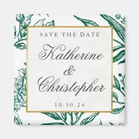 Vintage Emerald Green Gold Botanical Save the Date Magnet