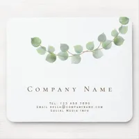 Elegant Eucalyptus Leaves Feminine Business Name Mouse Pad