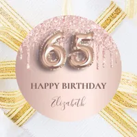 65th birthday rose gold pink drips  classic round sticker